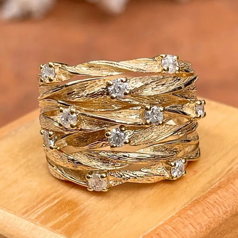 Gold Boho Ring with Zirconia