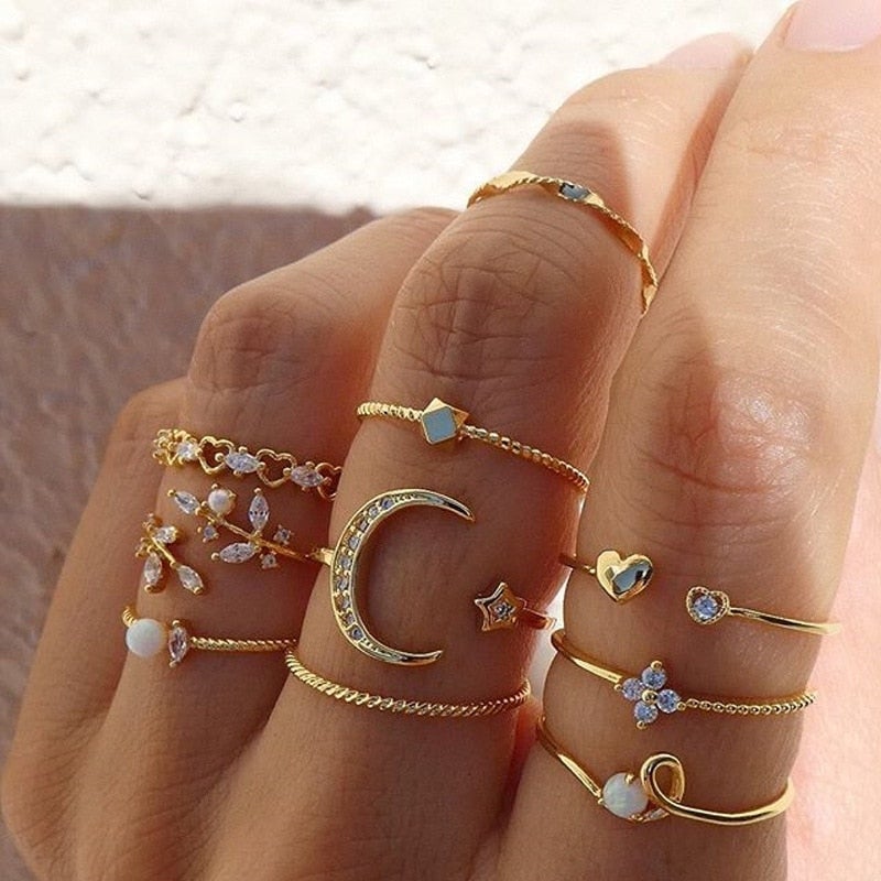 10 Pack of Bohemian Silver & Gold Rings