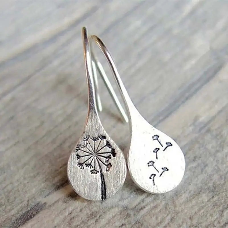 Vintage Silver Dandelion Drop Earrings